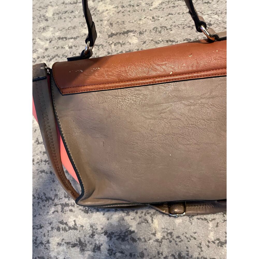 Orange Brown Faux Leather Trapeze Satchel Bag AS IS Distressed - Picture 3 of 3